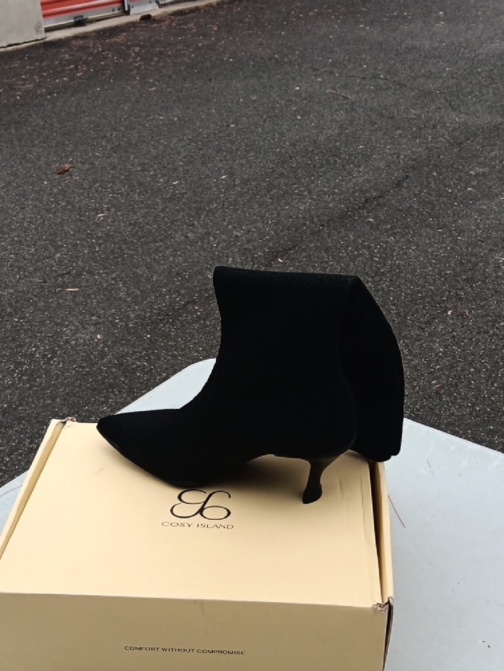 Black Pointed Sock Booties with Kitten Heel